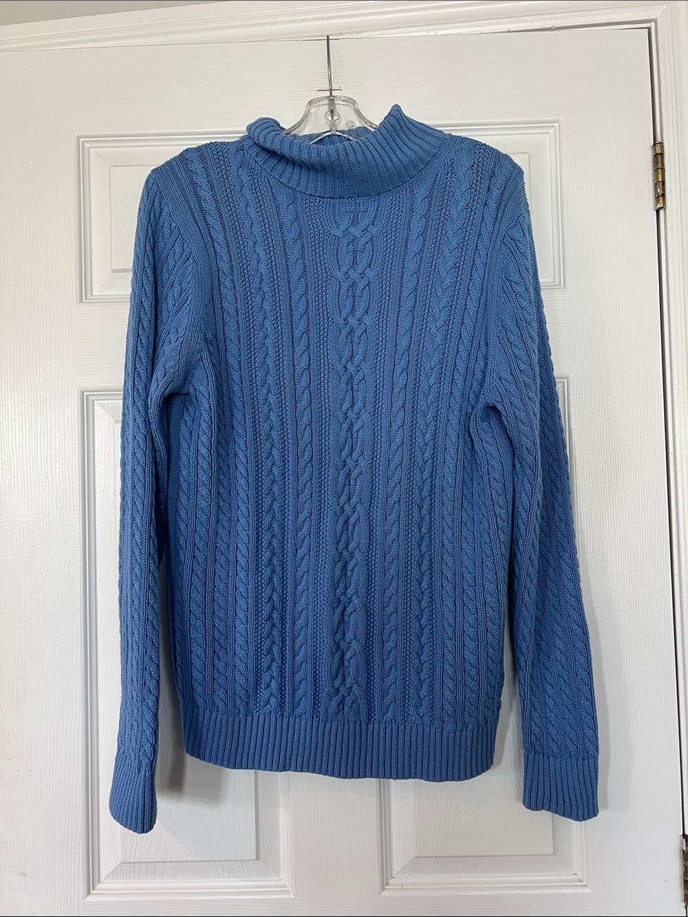 Men's Blue Cable Knit Turtleneck Sweater